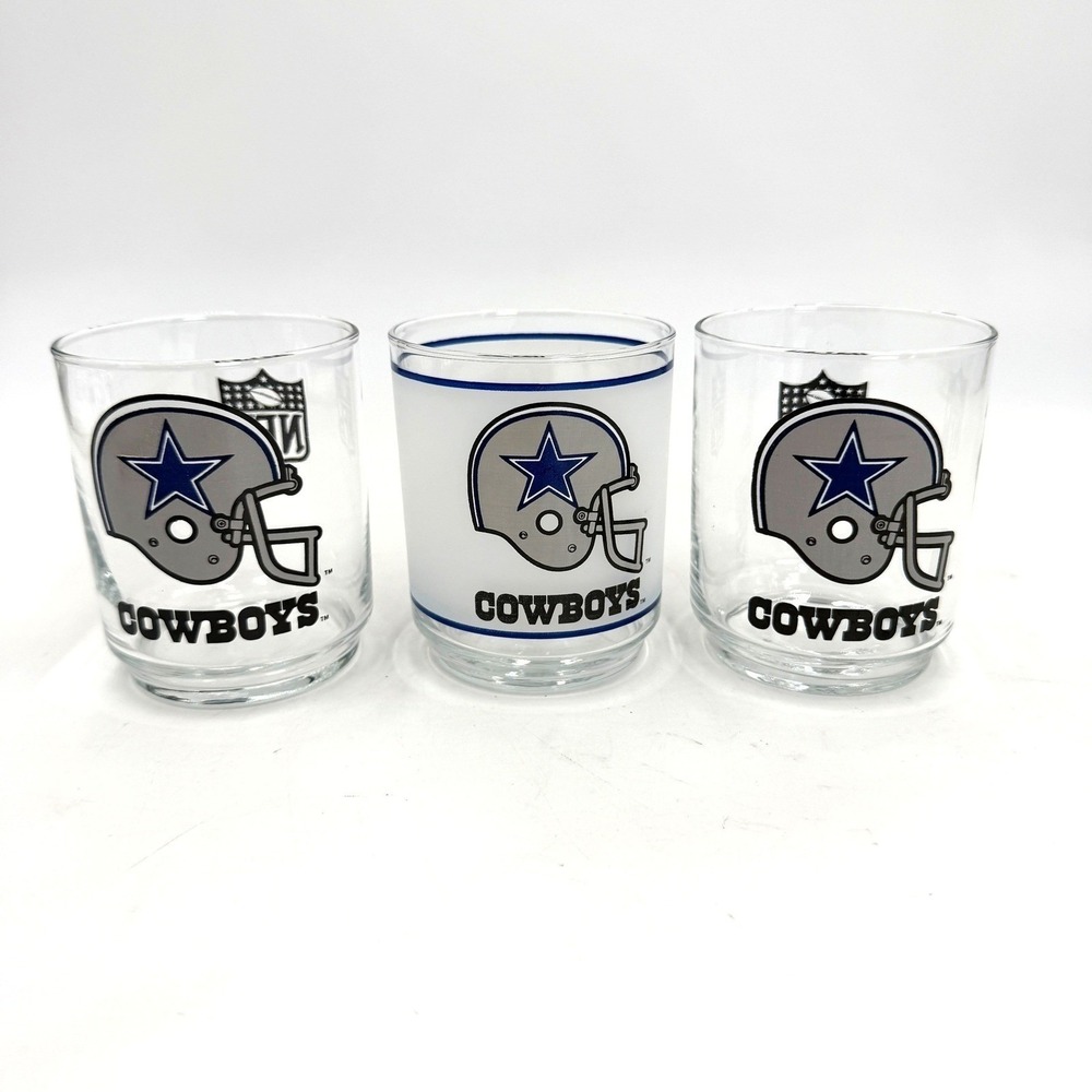 Vintage Dallas Cowboys NFL Mobil Gas Promotional Drinking Glasses Set of 3 Clear